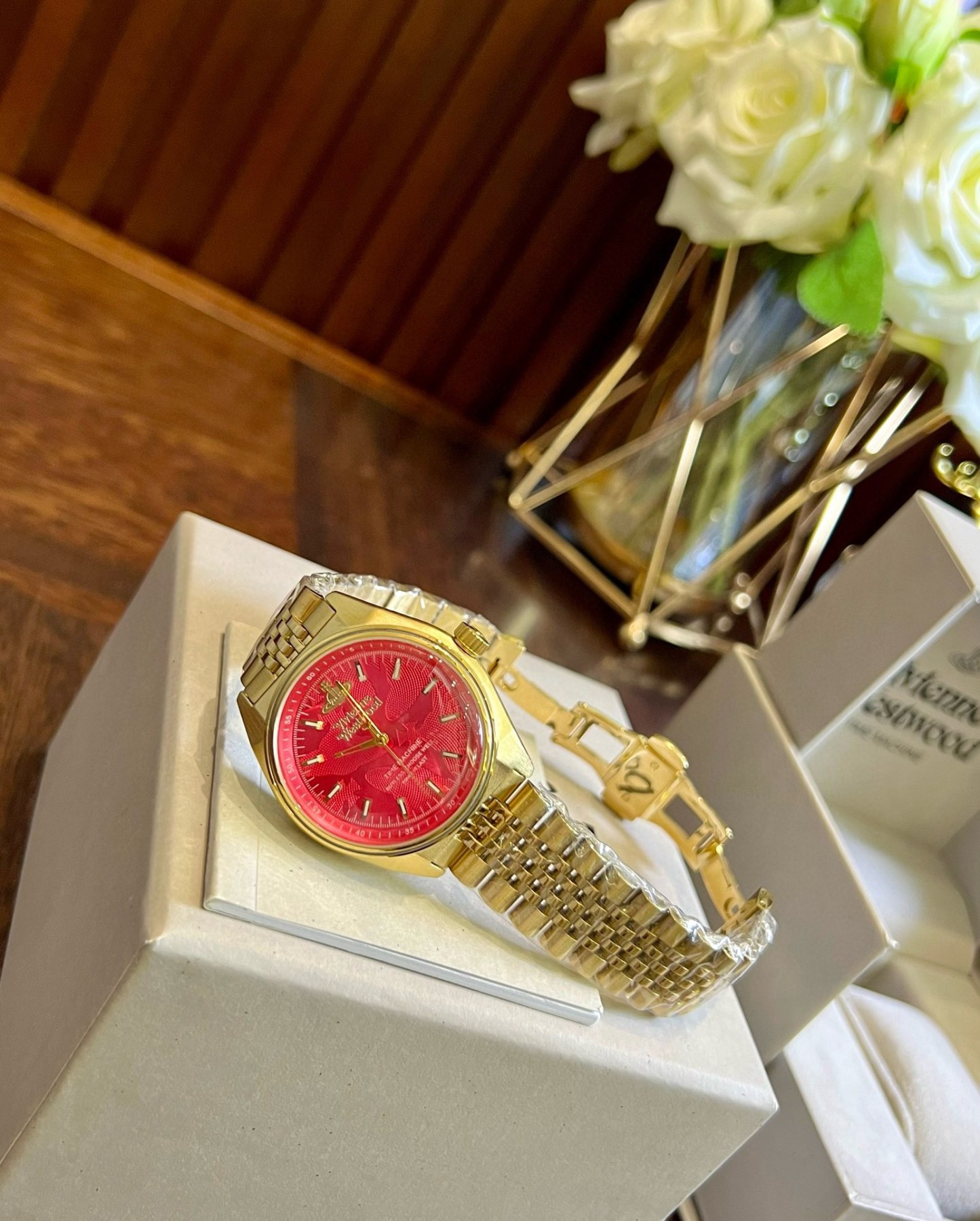 Buy replica Vivienne Westwood Rose Red Dial Gold Band Watch - 40MM and replica jewelry from PICKS Jewelry