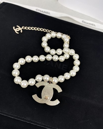 Buy replica Chanel Choker Necklace with White Double C Pendant and replica jewelry from PICKS Jewelry