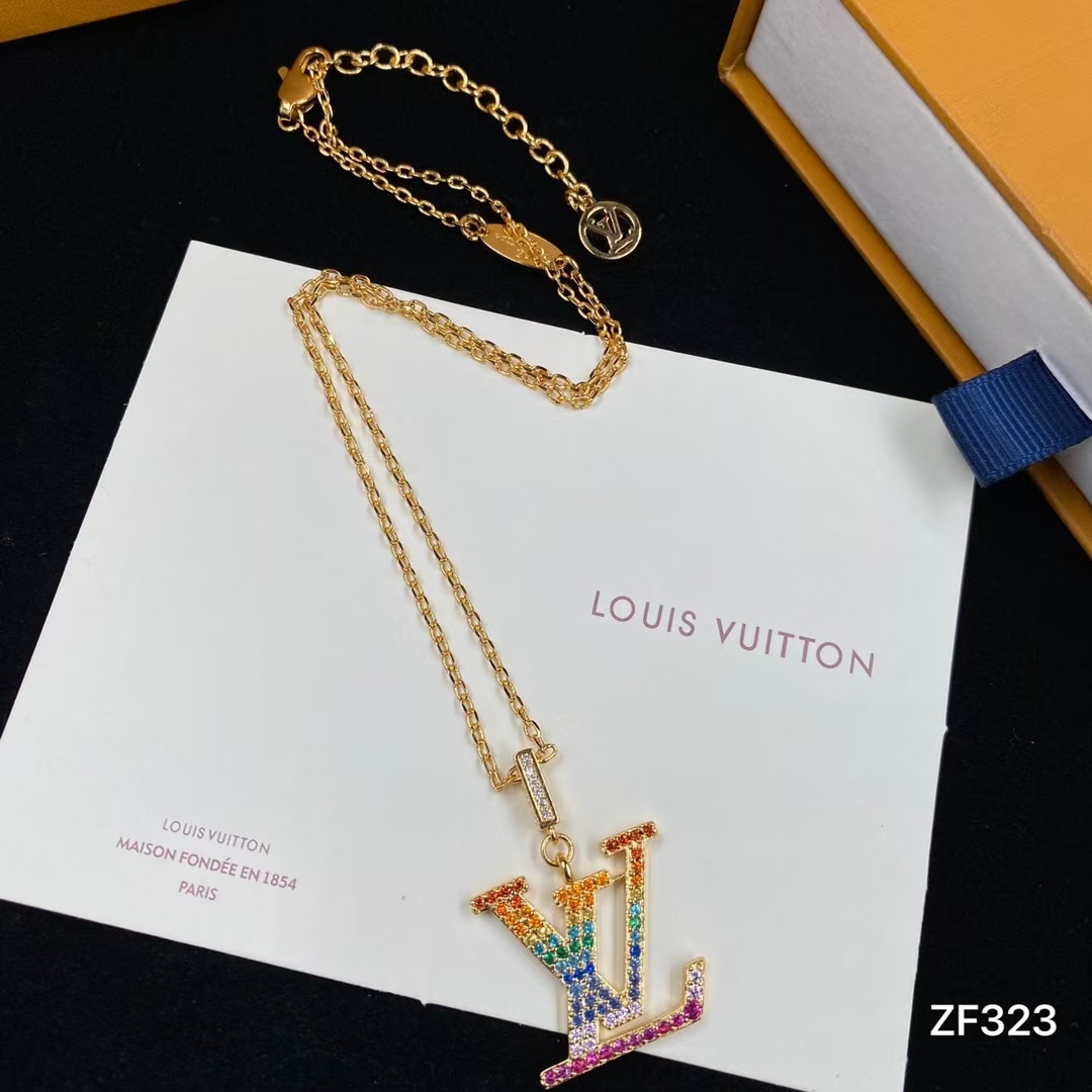 Buy replica Louis Vuitton Colorful Diamond LV Letters Pendant Necklace and replica jewelry from PICKS Jewelry