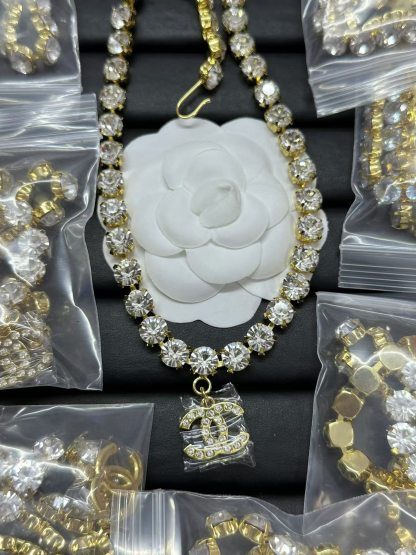 Buy replica Chanel Logo Pendant Rhinestone Strass Chain Necklace and replica jewelry from PICKS Jewelry