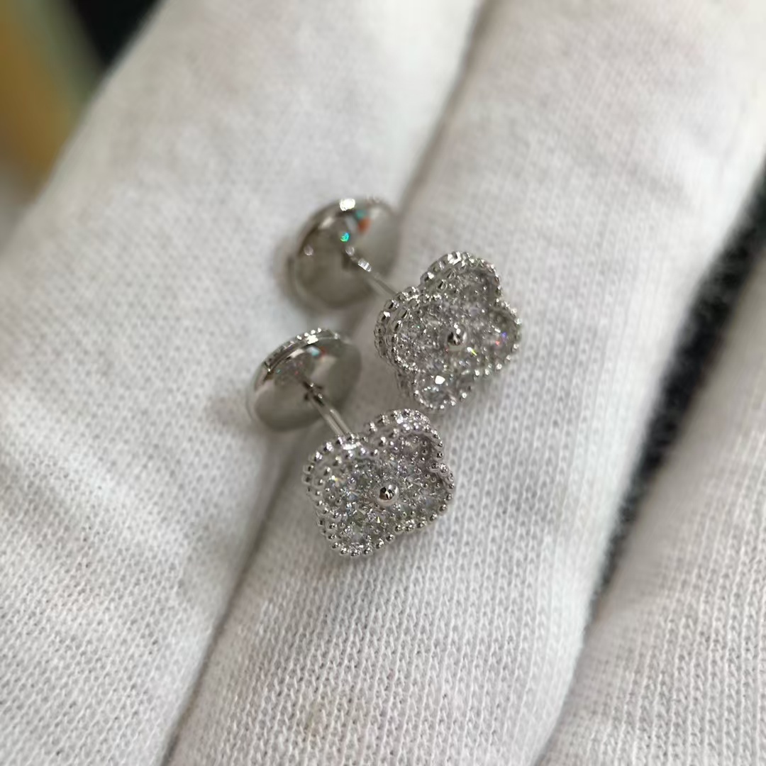 Buy replica Van Cleef & Arpels Full Diamond Vintage Alhambra Earrings and replica jewelry from PICKS Jewelry