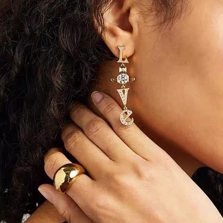 Buy replica Vivienne Westwood Letter LOVE Long Style Earrings and replica jewelry from PICKS Jewelry