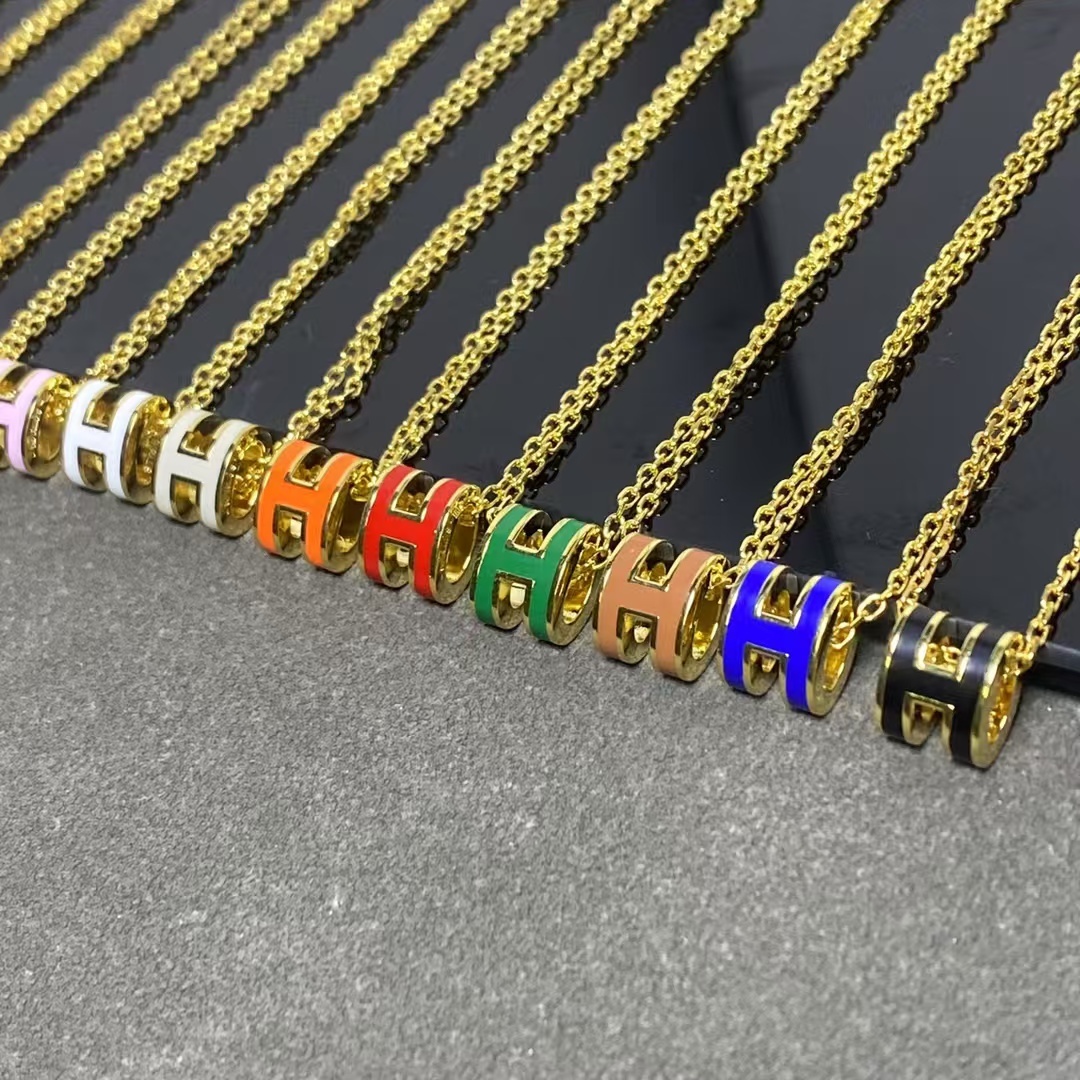 Buy replica Hermes Mini Enamel H Pendant Necklace and replica jewelry from PICKS Jewelry