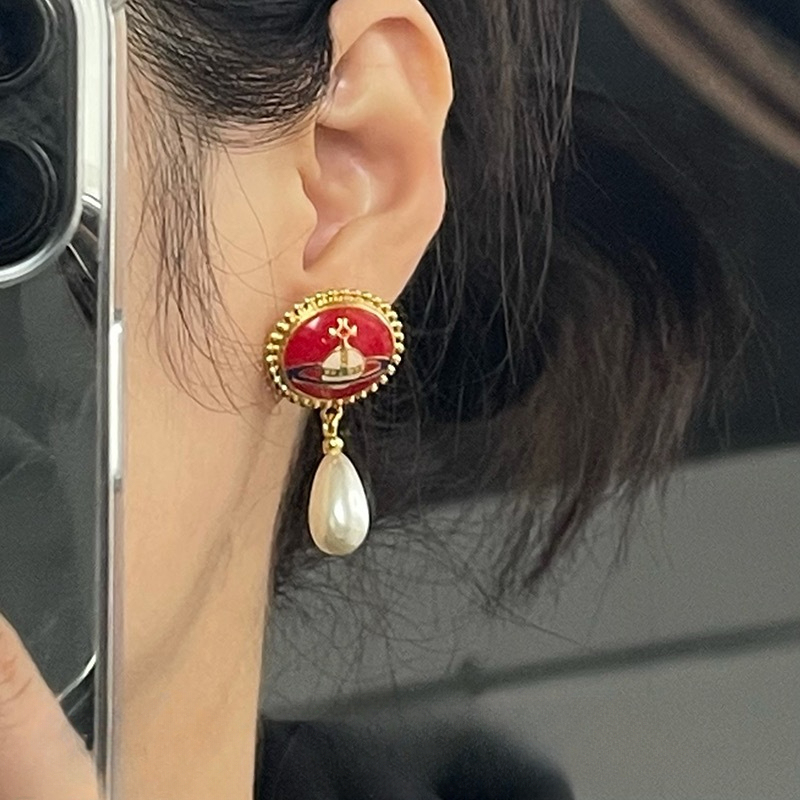 Buy replica Vivienne Westwood Enamel Saturn Waterdrop Pearl Earrings and replica jewelry from PICKS Jewelry