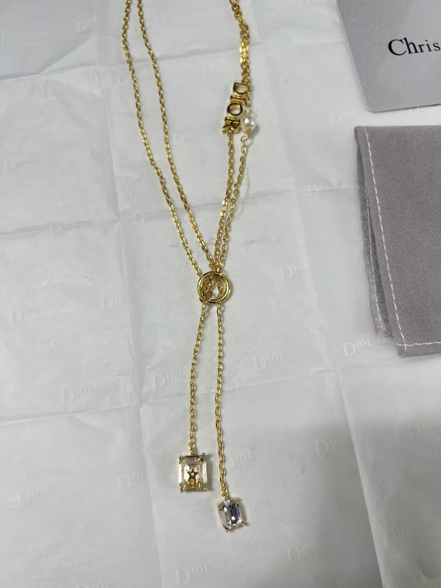 Buy replica Dior Two Layered Two String Diamond Pendant Drop Y Necklace and replica jewelry from PICKS Jewelry