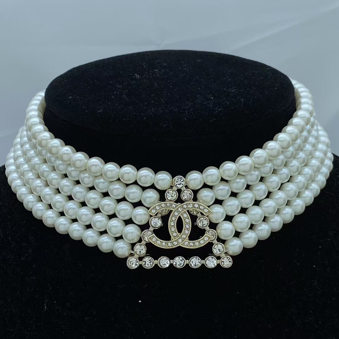 Buy replica Chanel Triangle 5 Rows Pearl Choker Necklace and replica jewelry from PICKS Jewelry