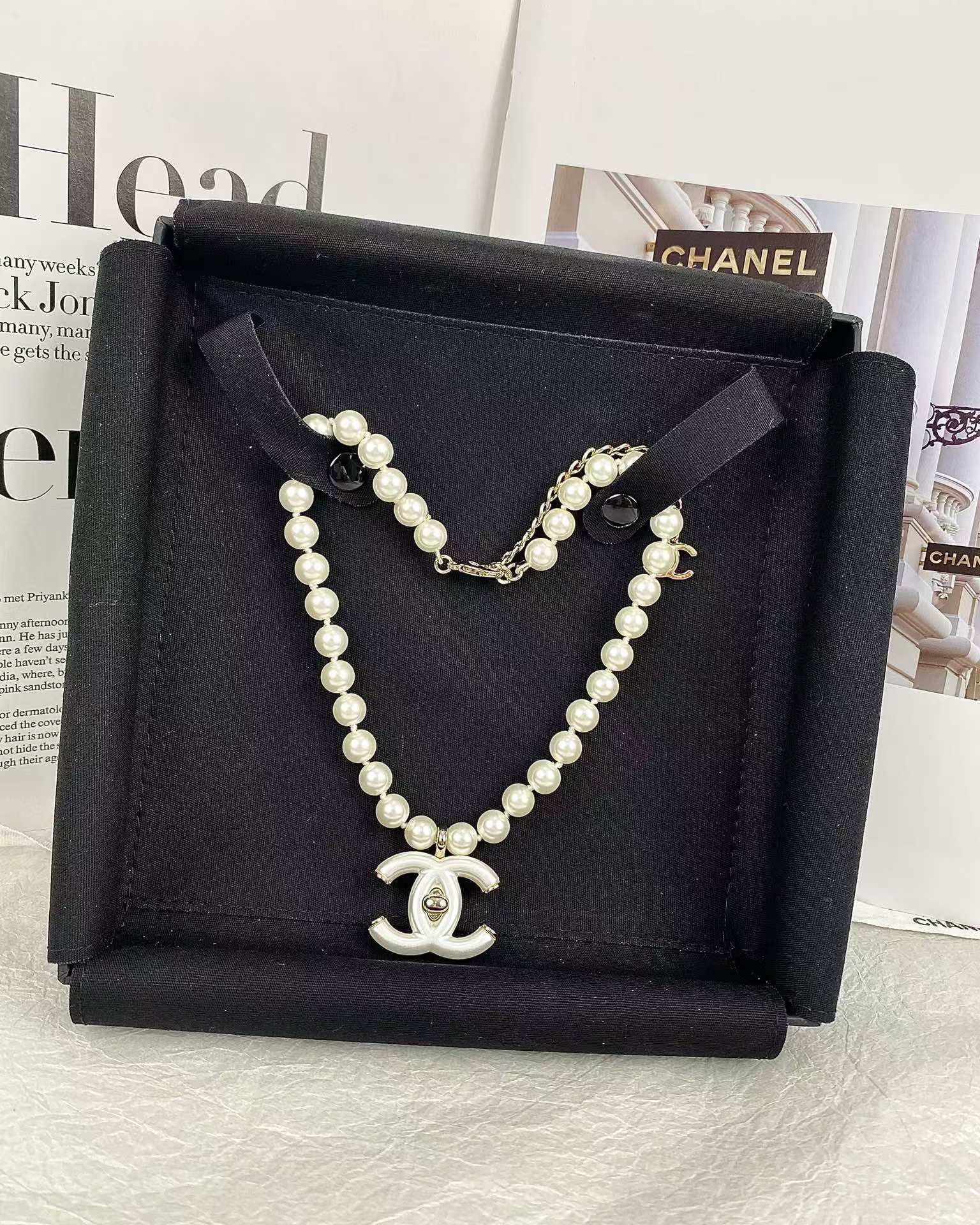Buy replica Chanel Choker Necklace with White Double C Pendant and replica jewelry from PICKS Jewelry