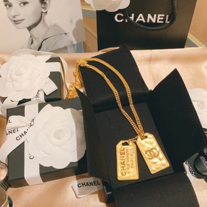 Buy replica Chanel Unisex Thick Cuban Chain Rectangle Tag Pendant Necklace and replica jewelry from PICKS Jewelry