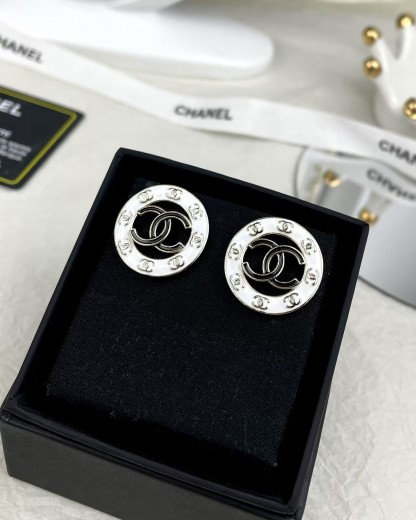 Buy replica Chanel Round White and Black Enamel Stud Earrings and replica jewelry from PICKS Jewelry