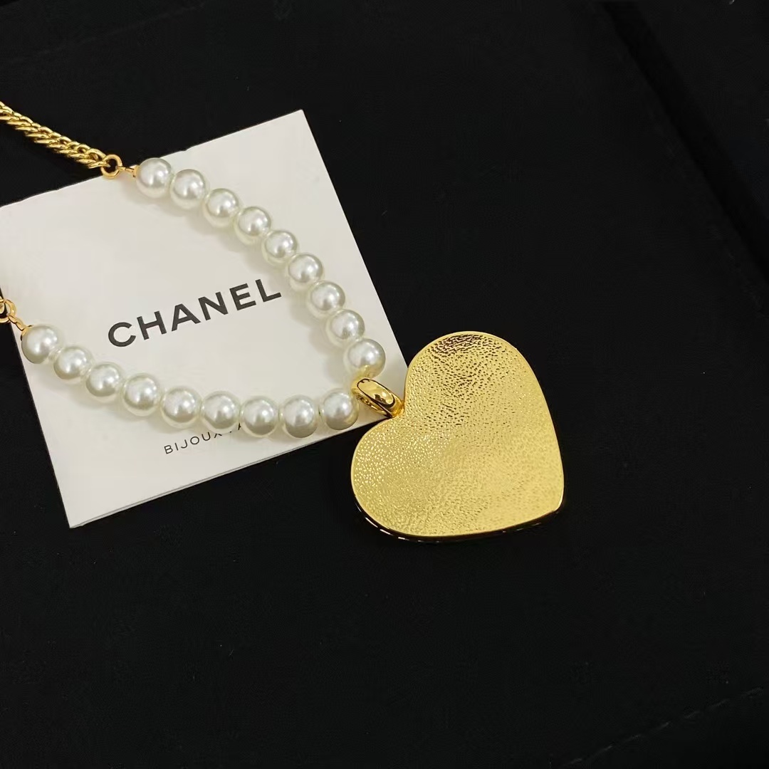 Buy replica Chanel Denim Heart Double C Pendant Pearl Necklace and replica jewelry from PICKS Jewelry