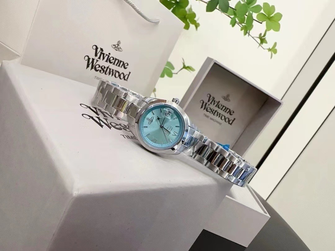 Buy replica Vivienne Westwood Light Blue Dial Silver Band Saturn Watch - 28MM and replica jewelry from PICKS Jewelry