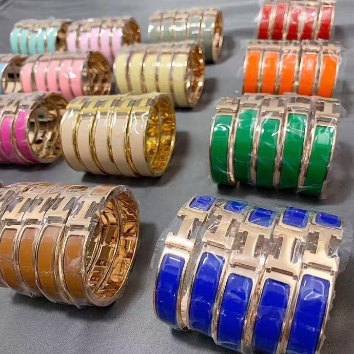 Buy replica Hermes Wide H Enamel Bracelet - 21 Colors Available and replica jewelry from PICKS Jewelry
