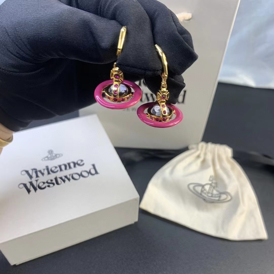 Buy replica Vivienne Westwood Enamel Pink Blue Black Saturn Earrings and replica jewelry from PICKS Jewelry