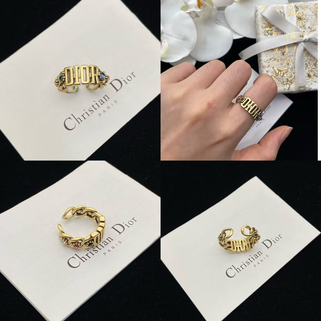 Buy replica Dior Letters Color Gem Paved Open Ring and replica jewelry from PICKS Jewelry