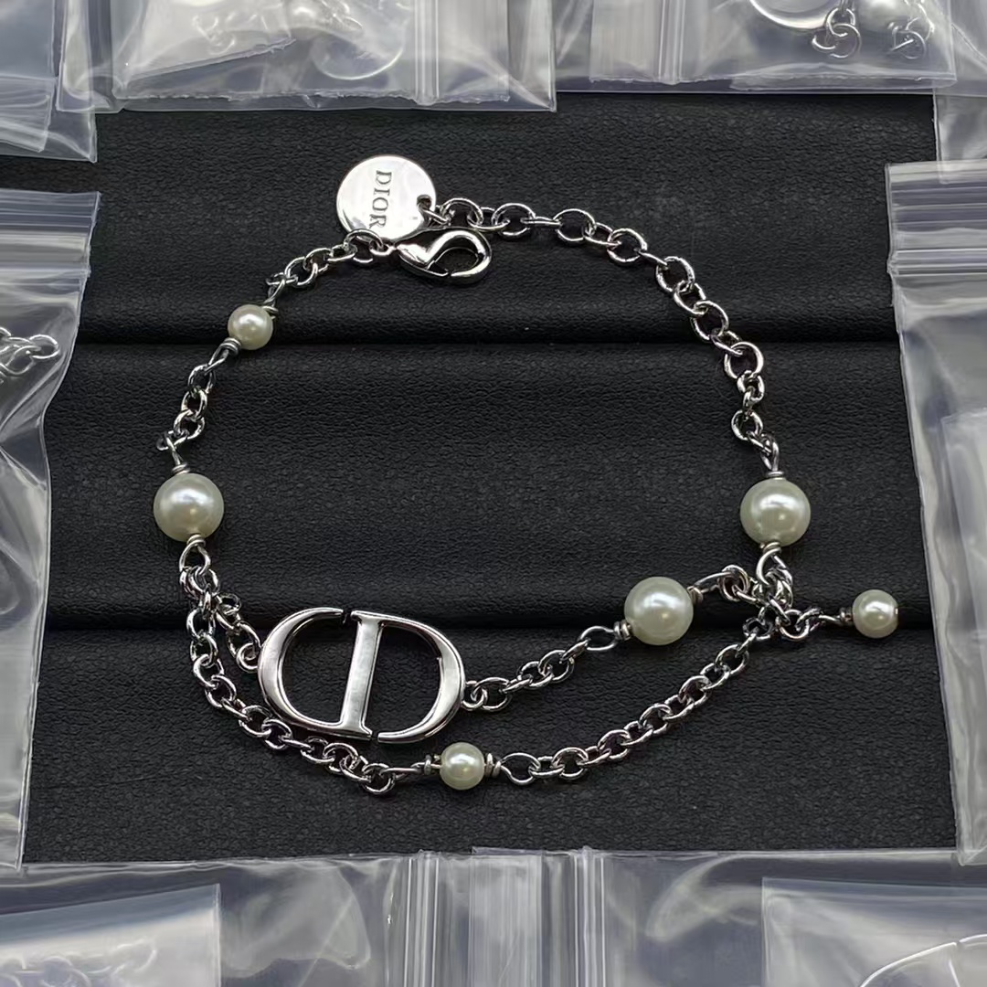 Buy replica Dior CD Pearl Charms Silver Chain Bracelet and replica jewelry from PICKS Jewelry