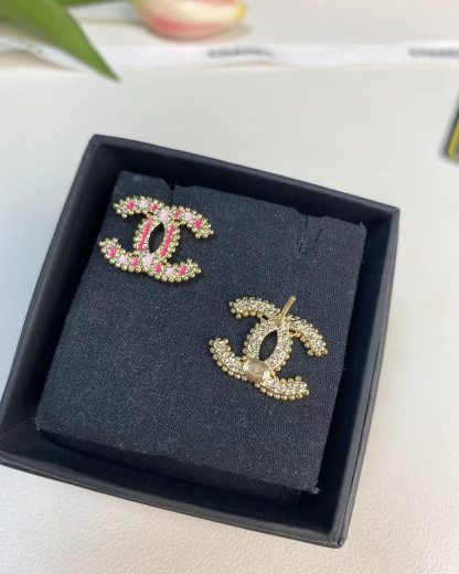 Buy replica Chanel Enamel Pink Double C Earrings and replica jewelry from PICKS Jewelry