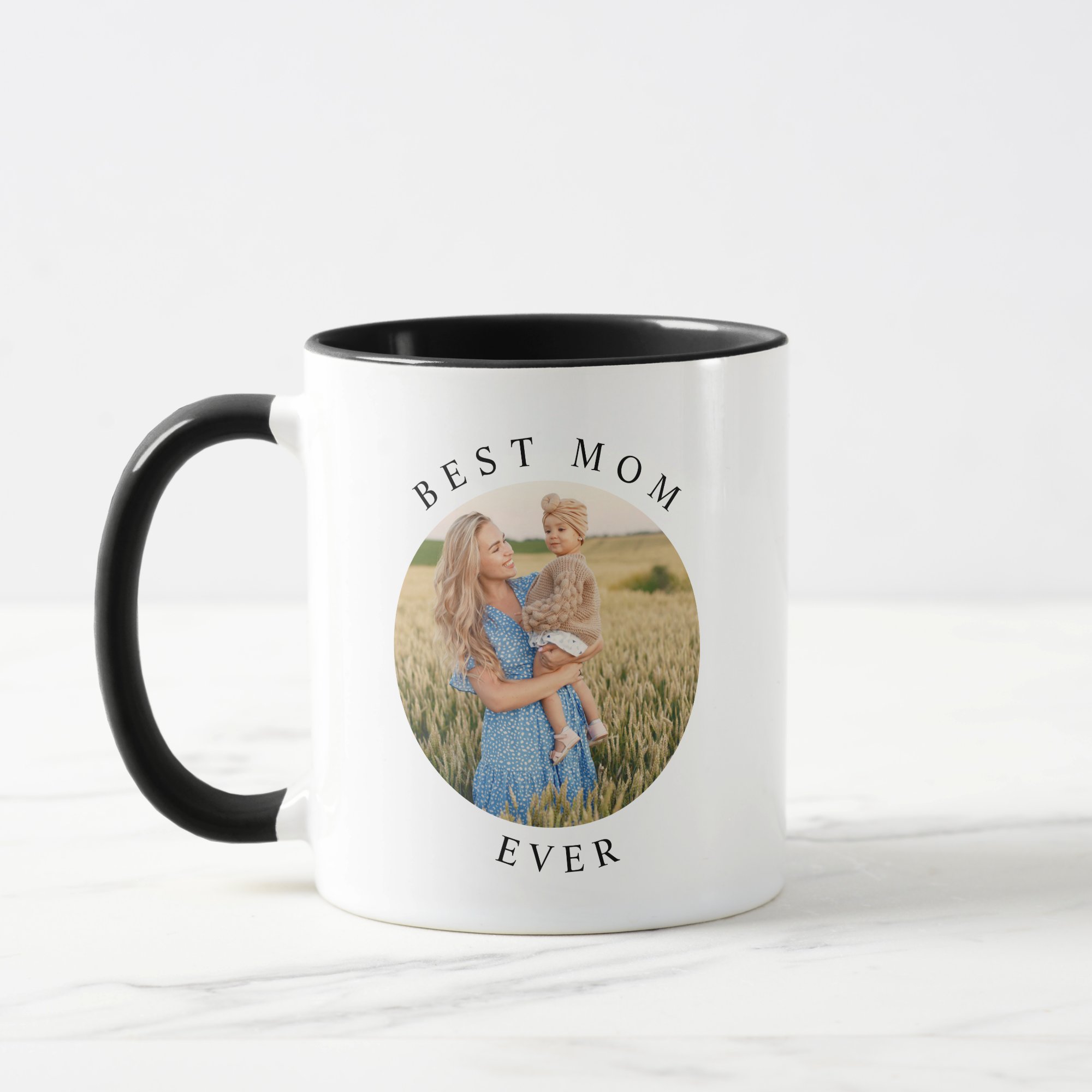 Modern Round Photo "Best Mom Ever" Mug - Personalized Accent Mug