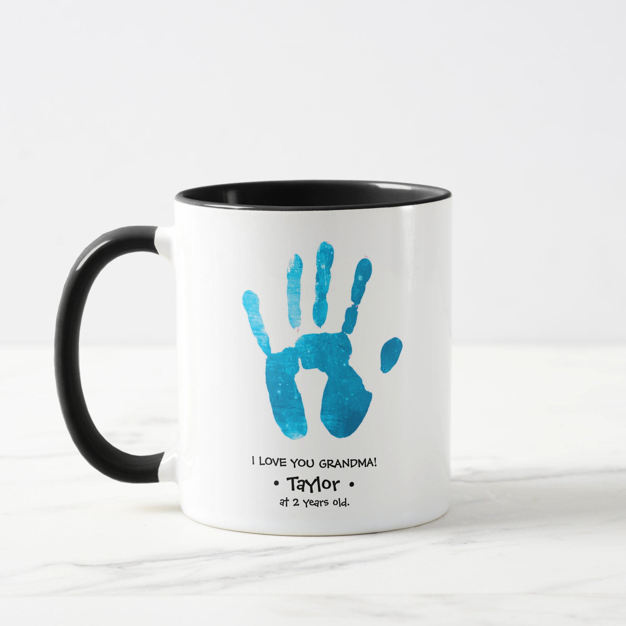 Custom Handprint "I Love You Grandma" Accent Mug - Personalized Grandma Gift