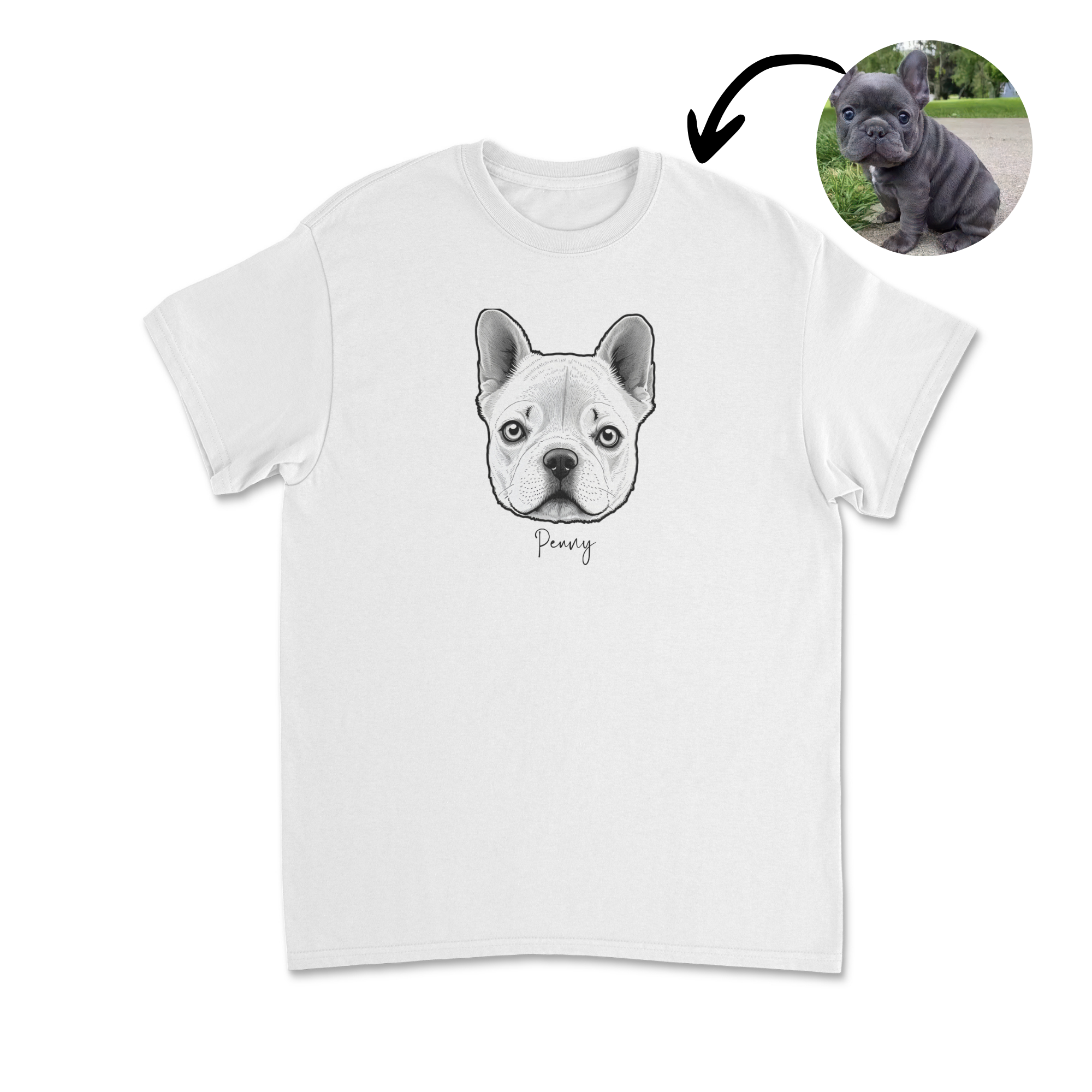 Mother’s Day Gift for Dog Moms - Custom T-Shirt with Pet’s Name & Photo-to-Sketch Art - Proud Fur Mama Tee