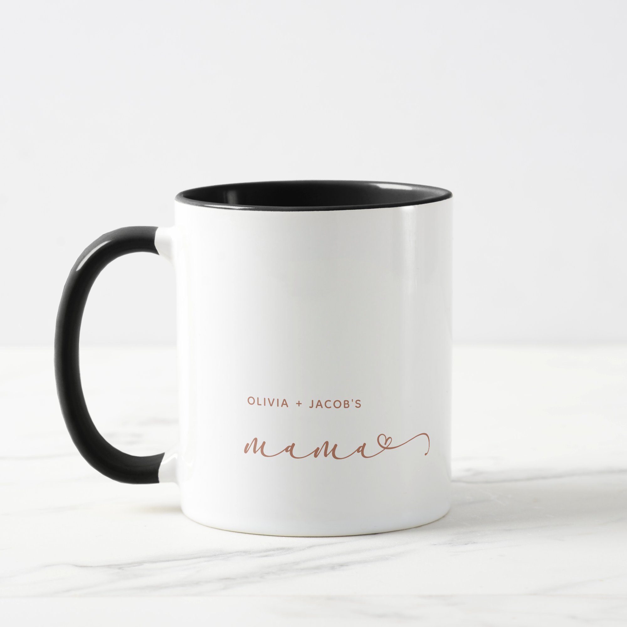 Mama Boho Script Accent Mug - Chic Heart & Kids Names Coffee Mug