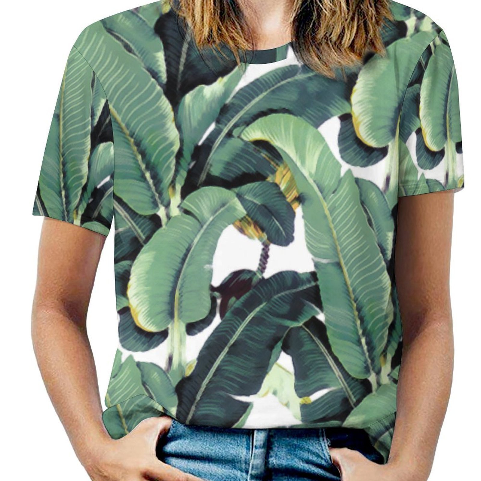 Tropical Banana Leaves Palm Short Sleeve Print Unisex Tshirt Summer Casual Tees for Men and Women