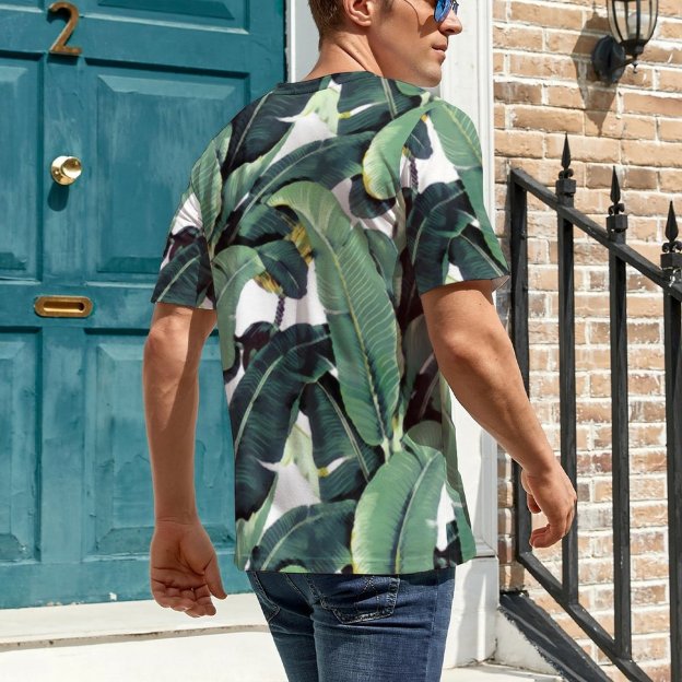 Tropical Banana Leaves Palm Short Sleeve Print Unisex Tshirt Summer Casual Tees for Men and Women