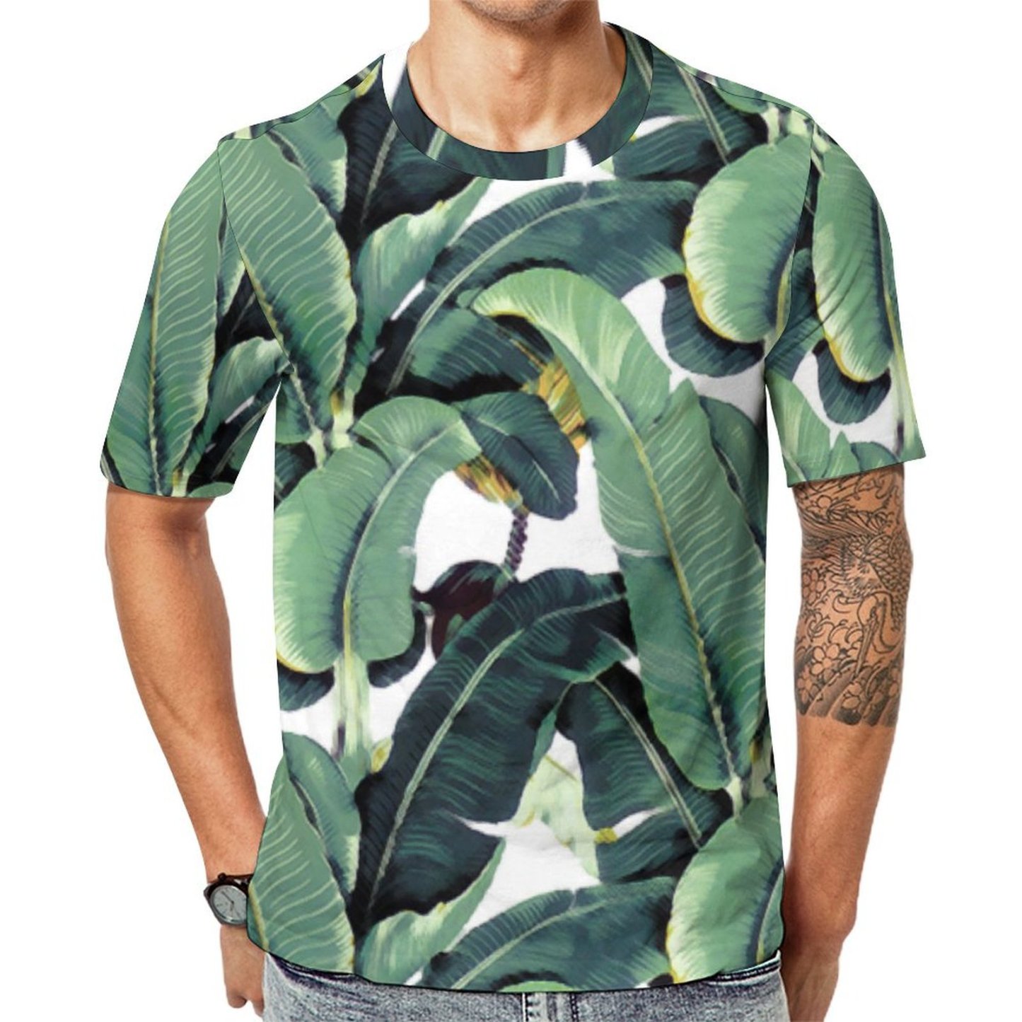 Tropical Banana Leaves Palm Short Sleeve Print Unisex Tshirt Summer Casual Tees for Men and Women