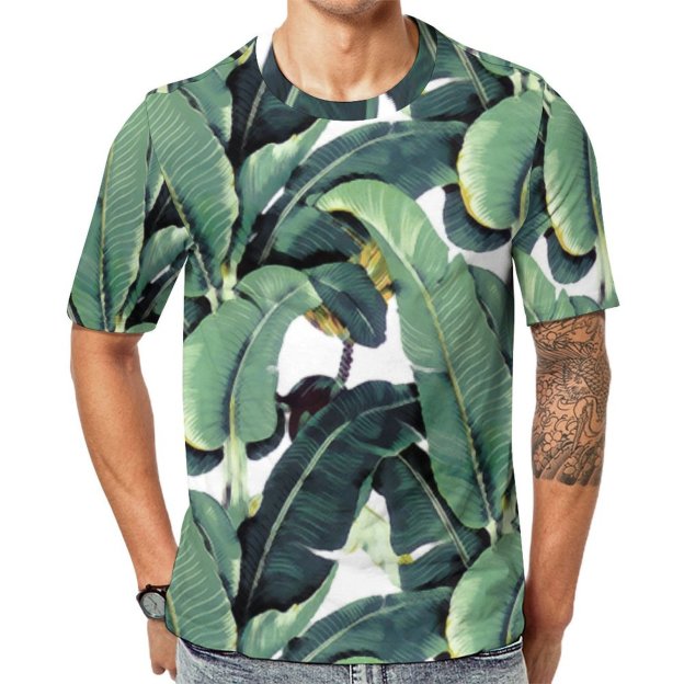 Tropical Banana Leaves Palm Short Sleeve Print Unisex Tshirt Summer Casual Tees for Men and Women