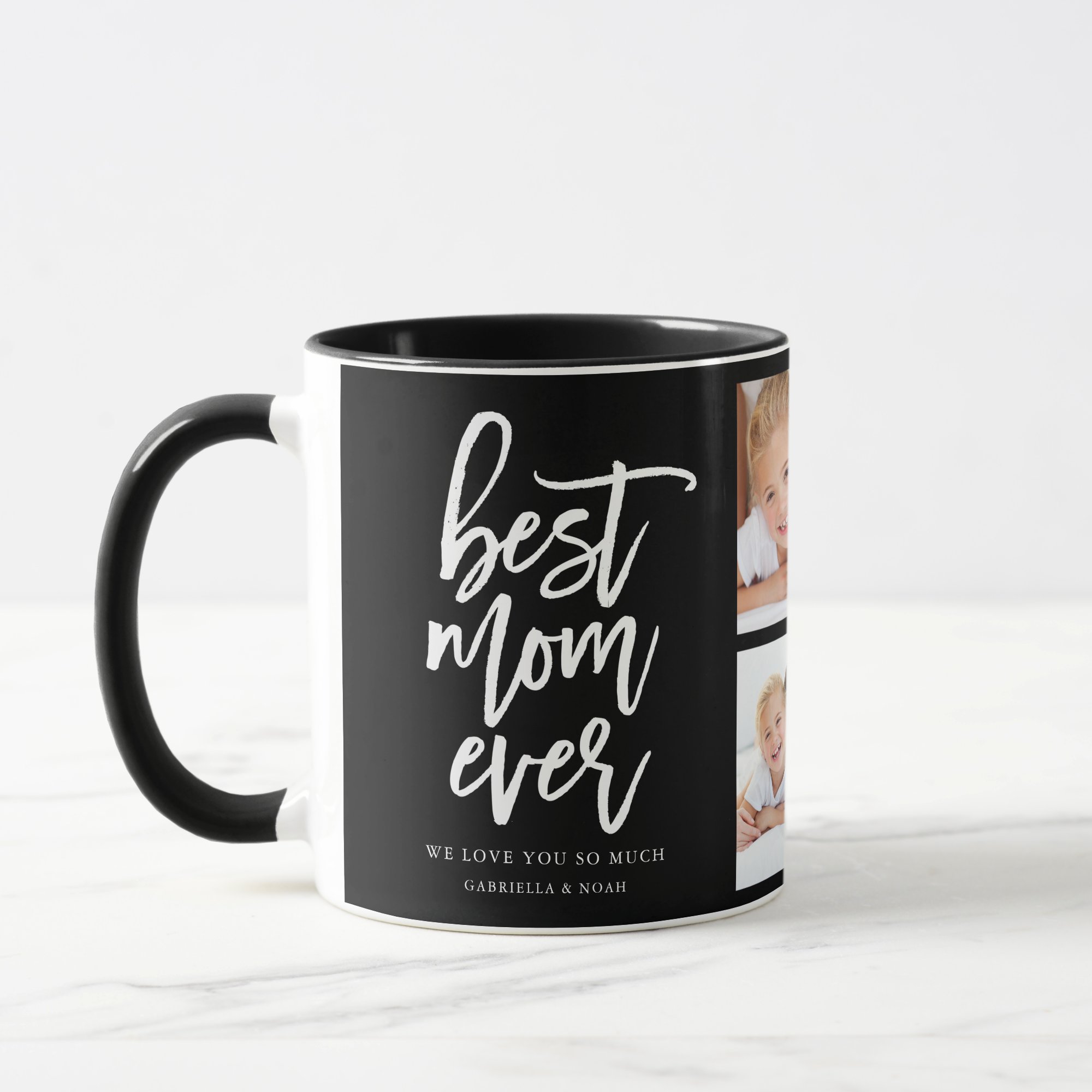 Handwritten Script Photo Collage Mug - Best Mom Ever Personalized Accent Mug