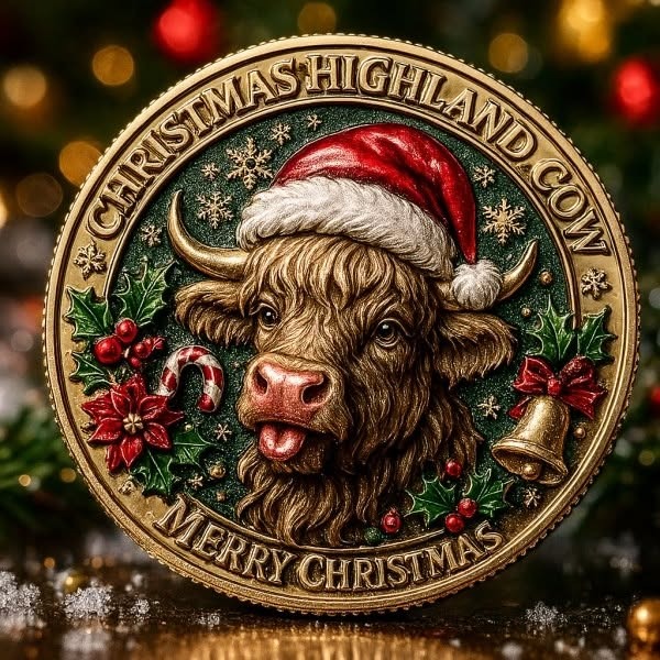 🐂🎅Christmas Highland Cow Coin (𝐋𝐮𝐜𝐚𝐬 𝐇𝐚𝐥𝐞 𝐇𝐚𝐧𝐝𝐦𝐚𝐝𝐞®)  🎄✨