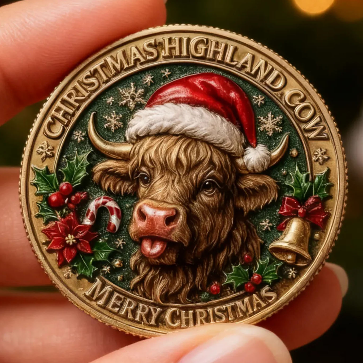 🐂🎅Christmas Highland Cow Coin (𝐋𝐮𝐜𝐚𝐬 𝐇𝐚𝐥𝐞 𝐇𝐚𝐧𝐝𝐦𝐚𝐝𝐞®)  🎄✨