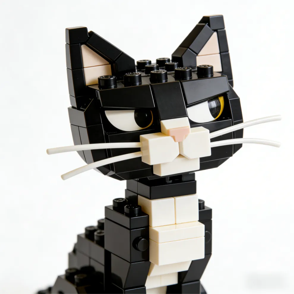 Overdramatic Side-Eye Cat Brick Set – Funny Aloof Cat Model