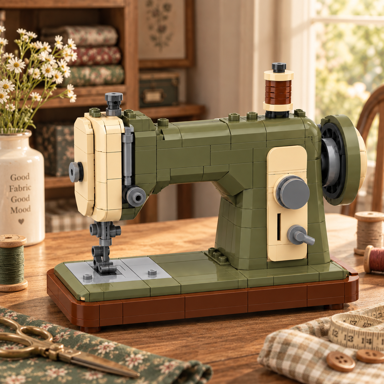 Vintage Olive Green Sewing Machine Building Set 🧵