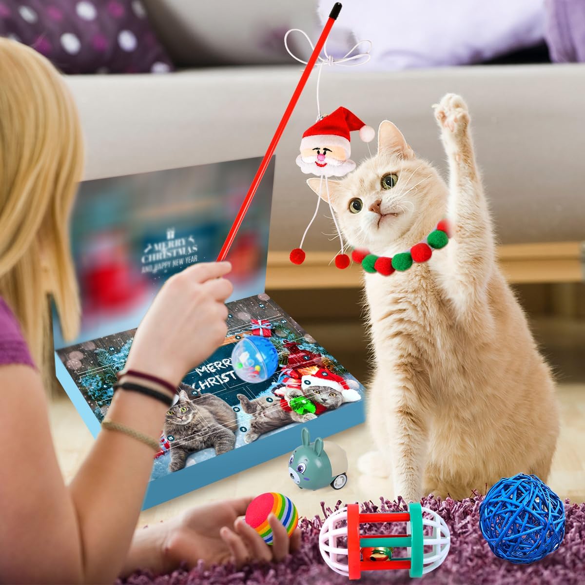🔥Last Day 50% OFF - 🐈Cat Feathers Countdown Set for Christmas 24-Day Interactive Toy Experience for Cat Enthusiasts