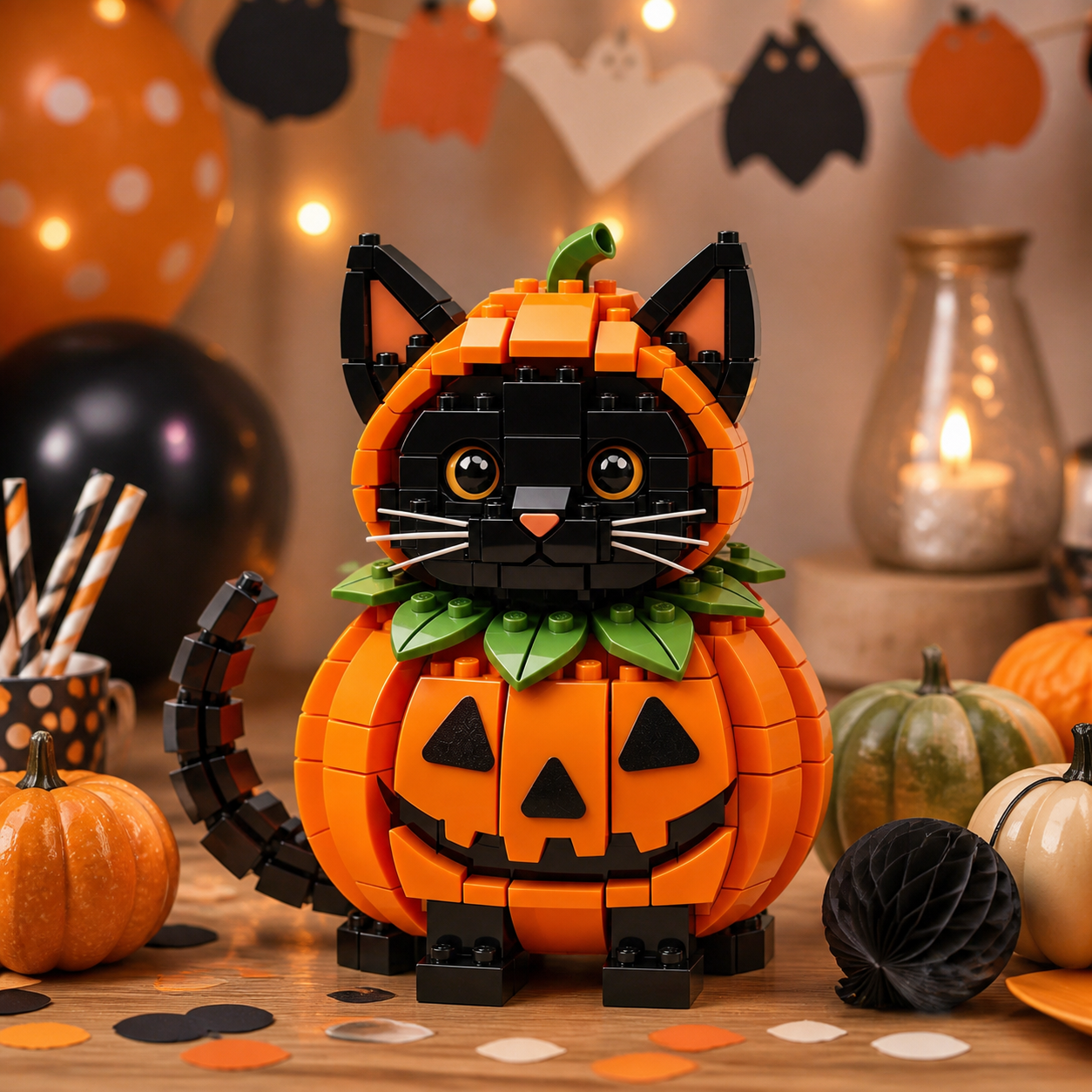 Pumpkin Black Cat Building Blocks Set