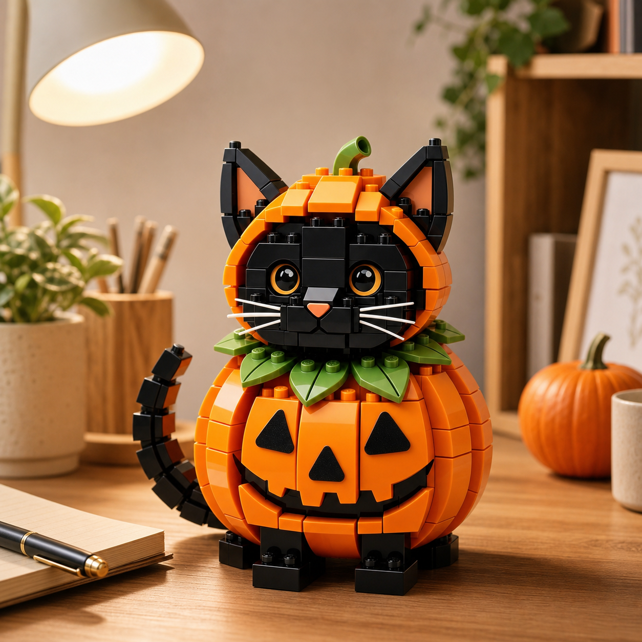 Pumpkin Black Cat Building Blocks Set