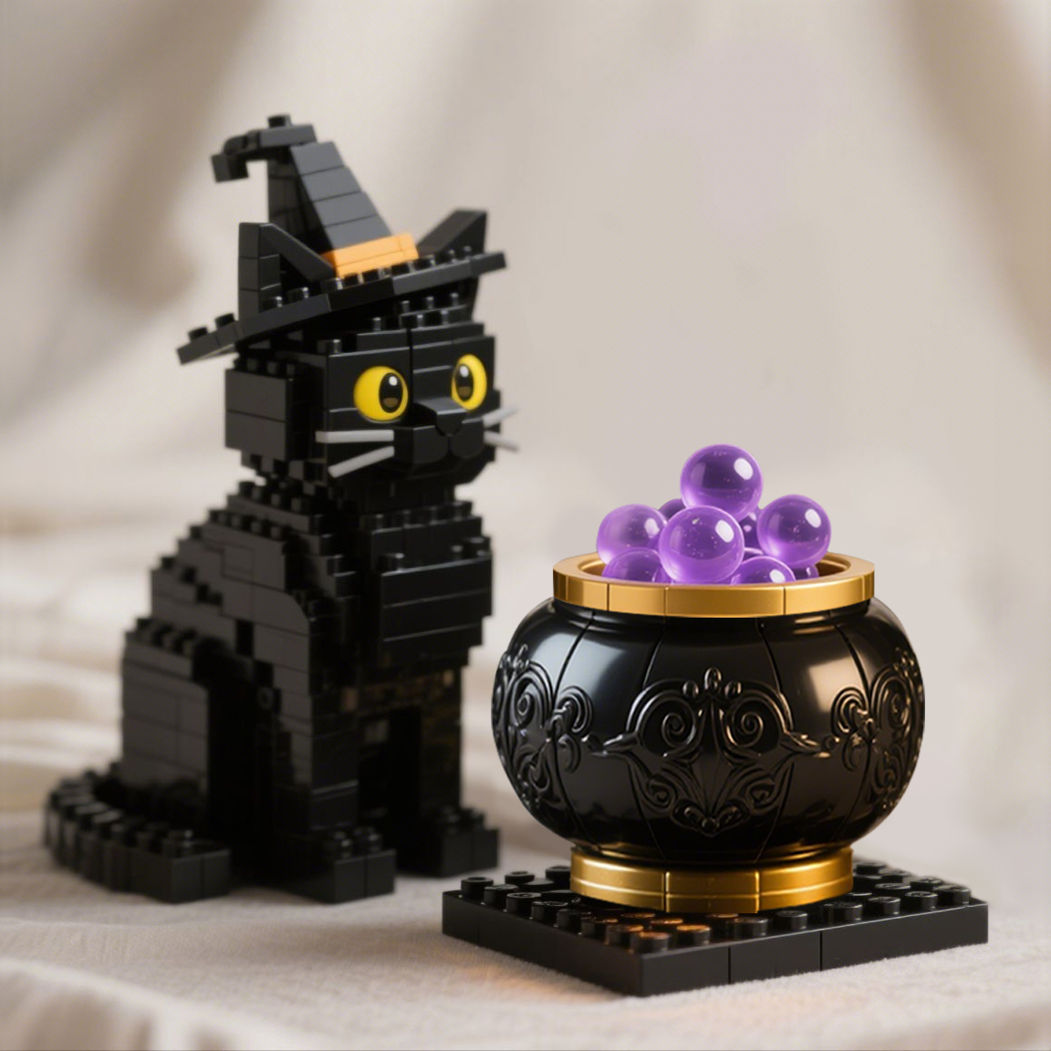 Halloween Brick Set – Witchy Cats & Cauldron🧙