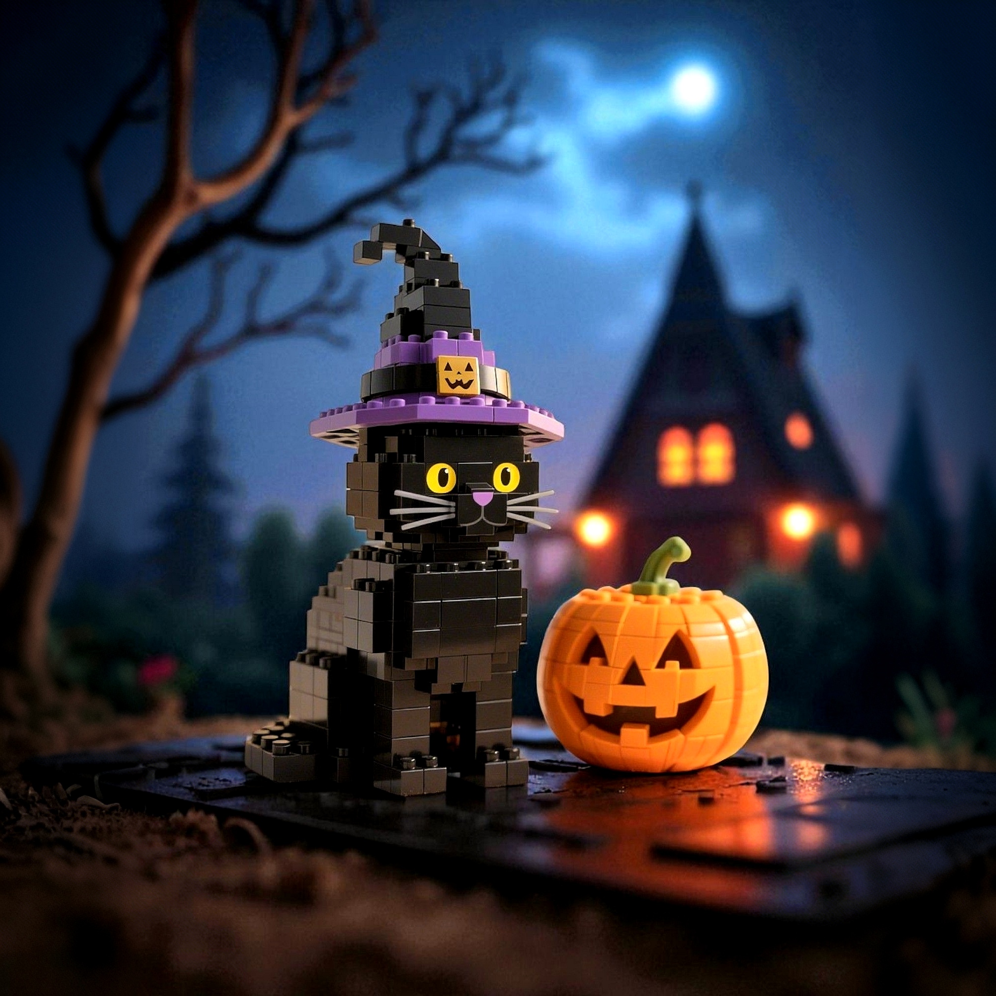 Halloween Edition - Black Cat & Pumpkin Brick Set🎃