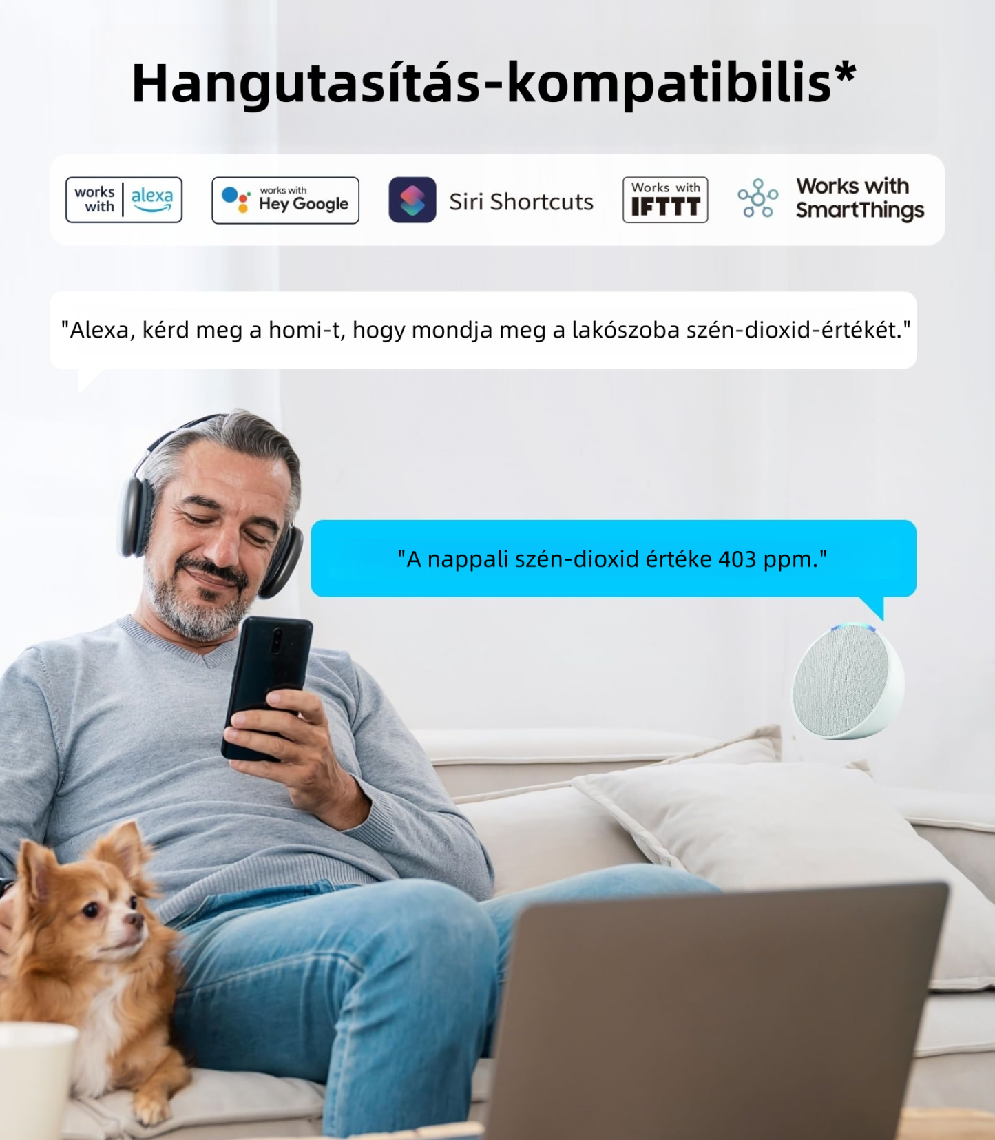 5 az 1-ben intelligens CO₂ levegőminőség-figyelő nagy kijelzővel, nagy pontosságú szenzorral és többféle riasztási rendszerrel – Bluetooth, hordozható és újratölthető-Instabar