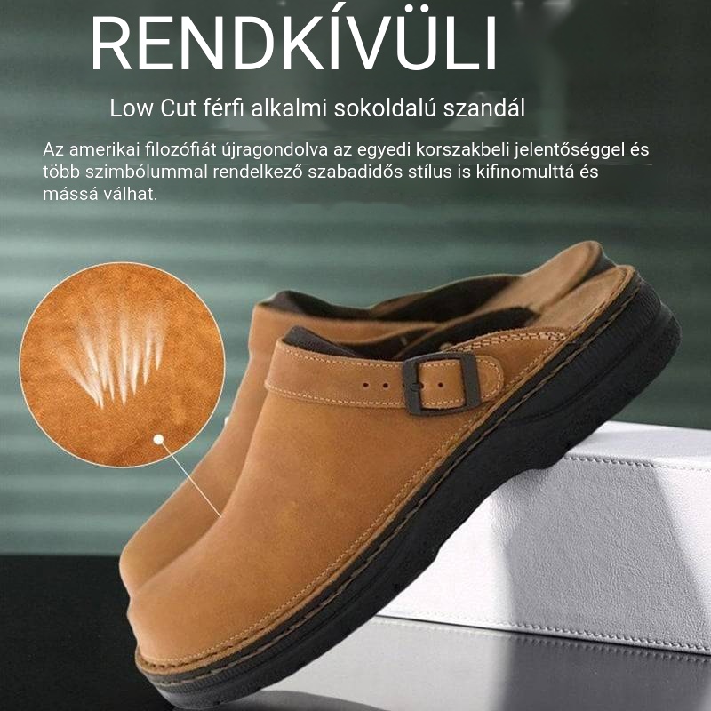 Nagy, négyzetes orrú, mély deszkás férfi alkalmi, nagy méretű valódi bőr papucs