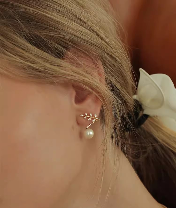 Pearl Olive Branch Earrings