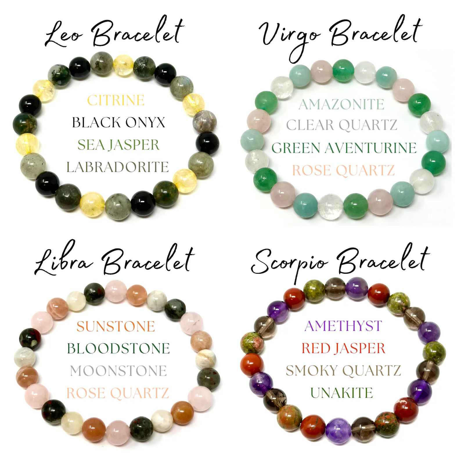 12 Zodiac Crystal Bracelets