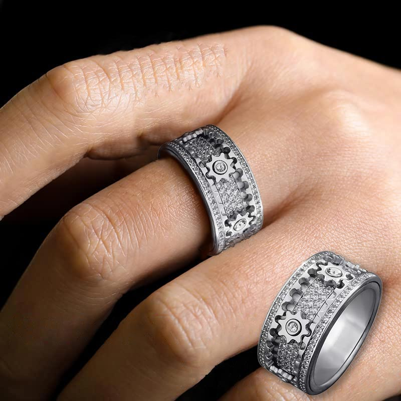 925 Sterling Silver Personalized Stress Reducing Rotatable Gear Ring