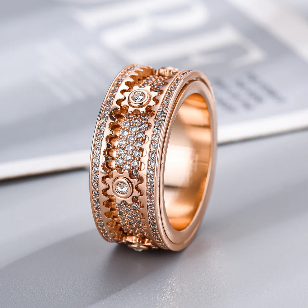 925 Sterling Silver Personalized Stress Reducing Rotatable Gear Ring