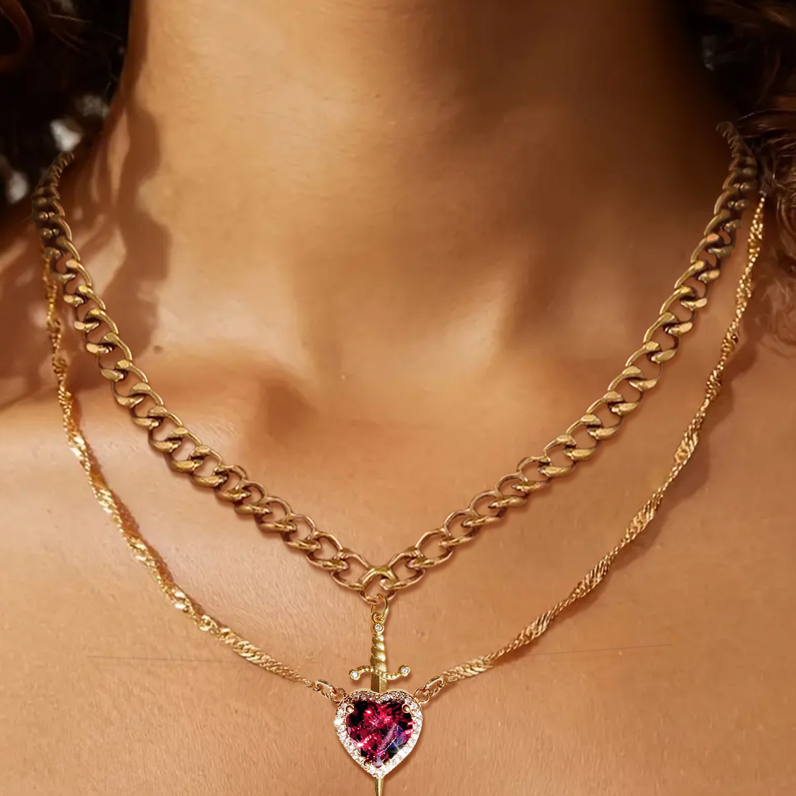 You are in My Heart Necklace Set ❤️ Stainless Steel Heart Sword Necklace