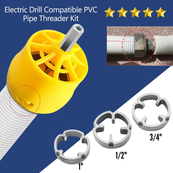 🔥Last Day - 49% OFF🔥 Electric Drill Compatible PVC Pipe Threader Kit with Various Die Sizes