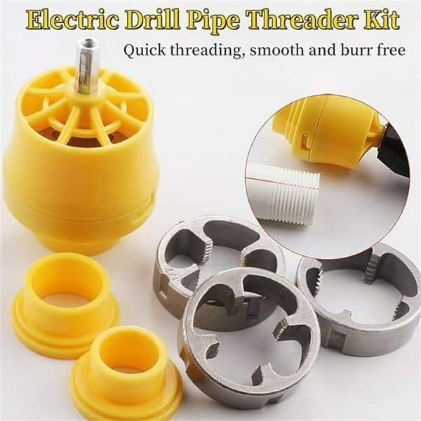 🔥Last Day - 49% OFF🔥 Electric Drill Compatible PVC Pipe Threader Kit with Various Die Sizes
