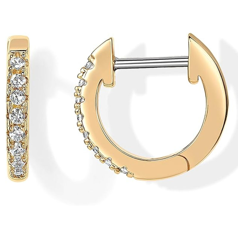 14K Gold Plated Cubic Zirconia Cuff Earrings Huggie Stud