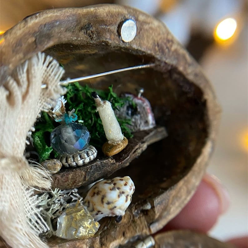 Handmade🏠Walnut Shell Doll House -- Mini Library, Tiny World Inside Walnuts