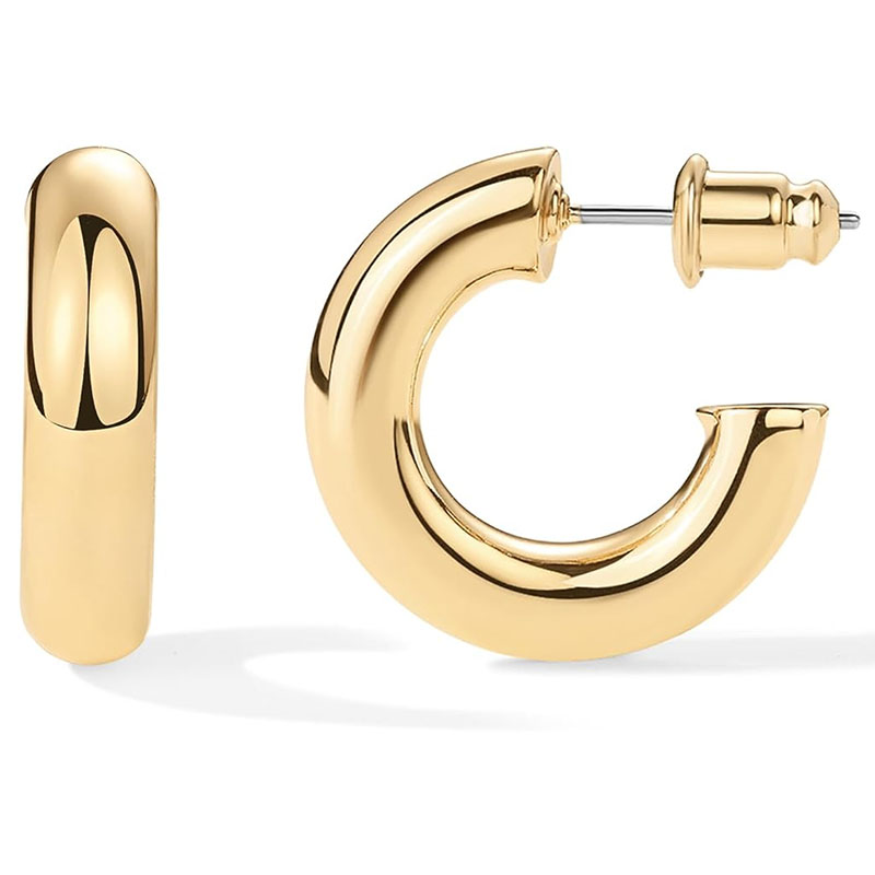 14K Gold Plated Lightweight Chunky Open Hoops for Women